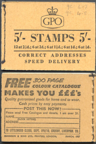 H27 5/- Booklet Wmk Edwards March 1957