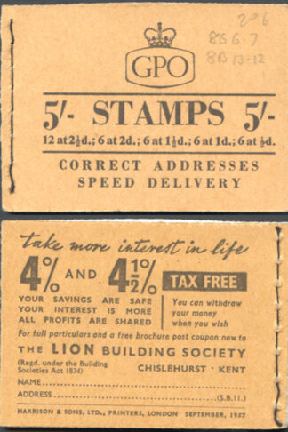H30 5/- Booklet Wmk Edwards September 1957