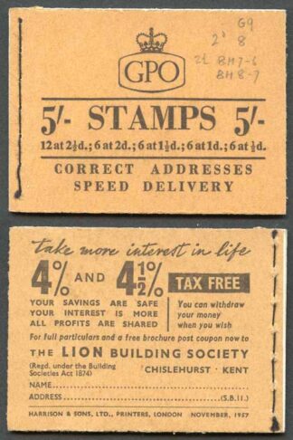H31 November 1957 5/- Booklet 1 1/2d is G7 no dot