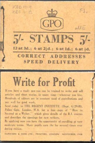 H36 5/- Booklet Wmk Edwards Cylinder F3 Dot November 1958