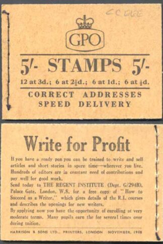 H36 5/- Booklet Wmk CCEEE November 1958