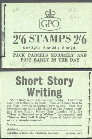 F57 2/6 Booklet Wmk Edwards Two Panes with Cyl Numbers August 1957