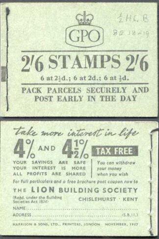 F60 November 1957 2/6 Booklet 2d Cyl H6T dot