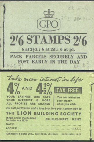 F61 December 1957 2/6 Booklet 2d Cyl H6T dot