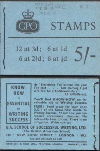 H37 Jan 1959 5/- Booklet CCCCC 3d Cyl K7T Dot