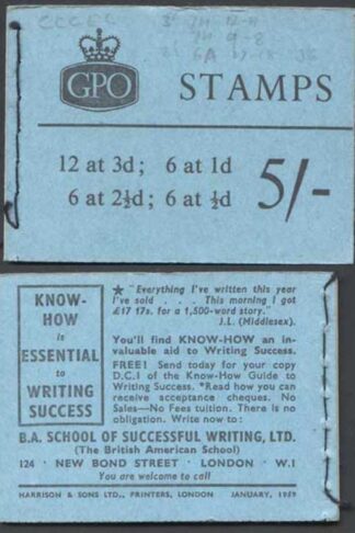 H37b Jan 1959 5/- Booklet CCCEC 2 1/2d Cyl J6 Dot