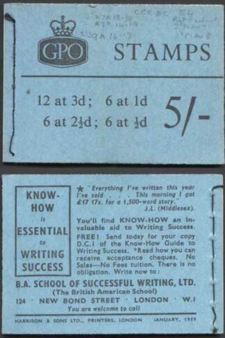 H37b Jan 1959 5/- Booklet CCCEC 3d Cyl K7 no Dot