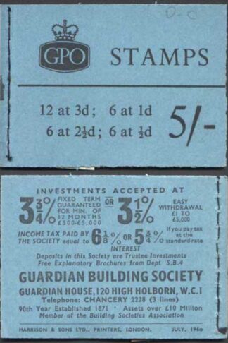 H45 July 1960 5/- Booklet 1/2d Cyl E11 dot