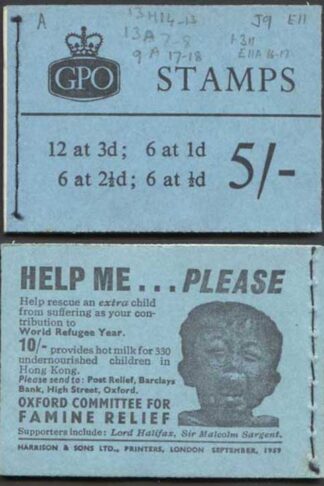 H40 September 1959 5/- Booklet 2 1/2d Cyl J9 no dot