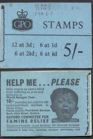 H40 September 1959 5/- Booklet 1/2d Cyl E11 no dot