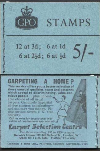 H41 November 1959 5/- Booklet 1/2d Cyl E11T no dot