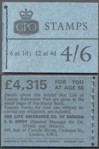 L69p 4/6 November 1967 Wilding Booklet 4d Cyl N2 dot