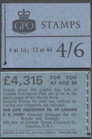 L69p 4/6 November 1967 Wilding Booklet 1d Cyl F10 dot