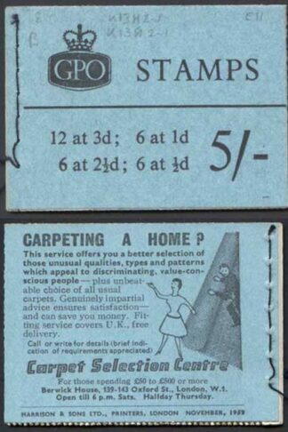 H41 5/- November 1959 Booklet 1/2d Cyl E11
