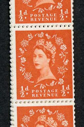 S5 1/2d Orange Red Multiple Crowns Wmk Upright Vertical Coil Strip of 34 U/M