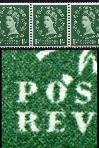 1 1/2d Green Spec S26Q Flaw Over O of Postage U/M