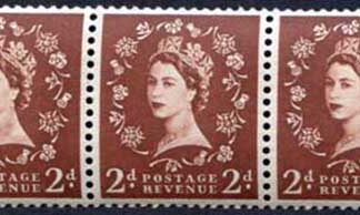 S36g 2d Red Brown Tudor Wmk U/M Coil Strip 3 with Extra Leg to R Flaw