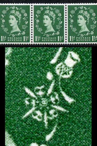 1 1/2d Green Spec S25n Dot Over Rose Flaw U/M