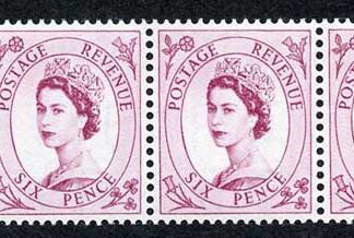 S108 6d Deep Claret Wilding Crowns Wmk U/M Marginal Strip 3