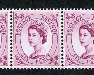 S108 6d Deep Claret Wilding U/M Marginal Strip 6 White Paper