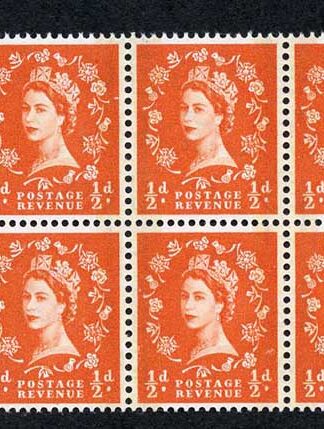 SG599 1/2d Orange Red Phosphor Graphite U/M Block 6 (eBay 16)