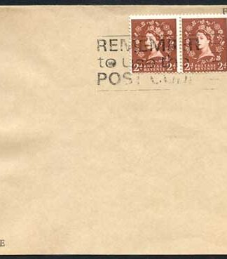 ST5(3) 2d Dollis Hill Strip of 3 Green AOP on Envelope with Trial Cancel
