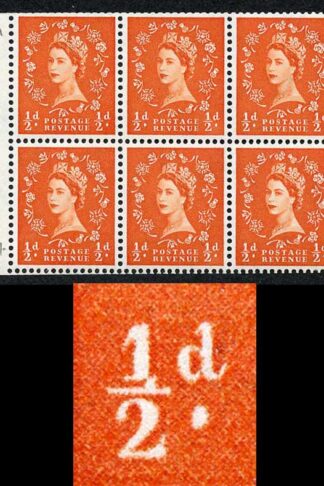 SB7c 1/2d Wmk Crowns Cream Paper Dot on Left Fraction Bar Booklet Pane of 6 U/M