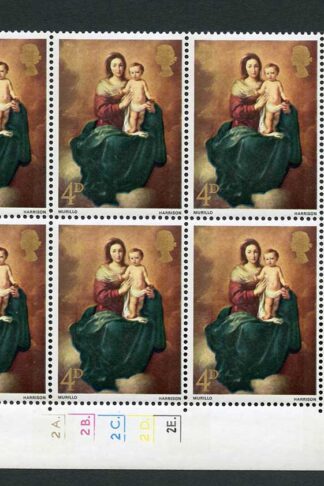 SG757Var 1967 4d Christmas with Broad Band at Left and Narrow at Right Block 6