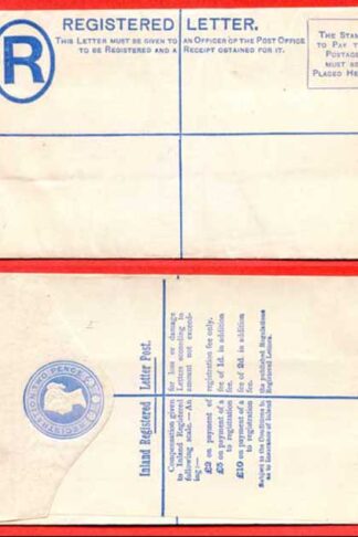 RP14 QV 2d Blue Registered Envelope  Size F Mint