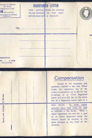 RP70 KGVI 8 1/2d Grey Registered Envelope Size H Fee Of 4d on Back Mint