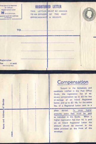 RP70 KGVI 8 1/2d Grey Registered Envelope Size H Fee Of 4d on Back Mint