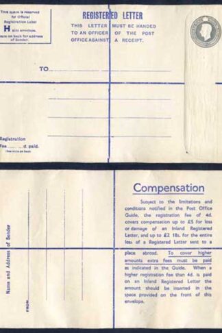 RP70 KGVI 8 1/2d Grey Registered Envelope Size H Fee Of 4d on Back Mint