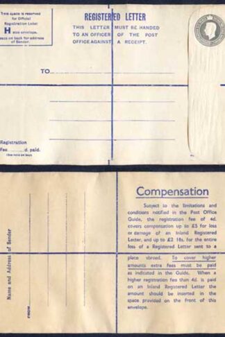 RP70 KGVI 8 1/2d Grey Registered Envelope Size H Fee Of 4d on Back Mint