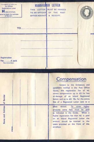 RP70 KGVI 8 1/2d Grey Registered Envelope Size H Fee Of 4d on Back Mint