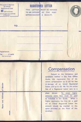 RP70 KGVI 8 1/2d Grey Registered Envelope Size H Fee Of 4d on Back Mint