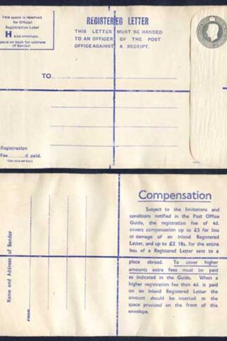 RP70 KGVI 8 1/2d Grey Registered Envelope Size H Fee Of 4d on Back Mint