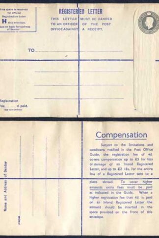 RP70 KGVI 8 1/2d Grey Registered Envelope Size H Fee Of 4d on Back Mint