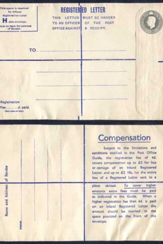 RP70 KGVI 8 1/2d Grey Registered Envelope Size H Fee Of 4d on Back Mint