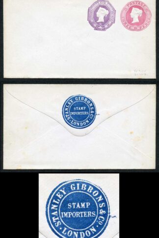 QV 3d Carmine and 6d Purple Stationery with Stanley Gibbons Seal on the Reverse