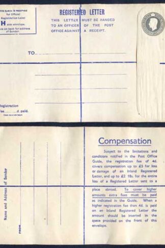 RP70 KGVI 8 1/2d Grey Registered Envelope Size H Fee Of 4d on Back Mint