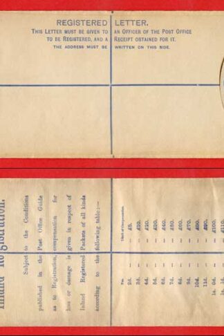 RP22 QV 2d Blue Registered Envelope Size H2 Mint