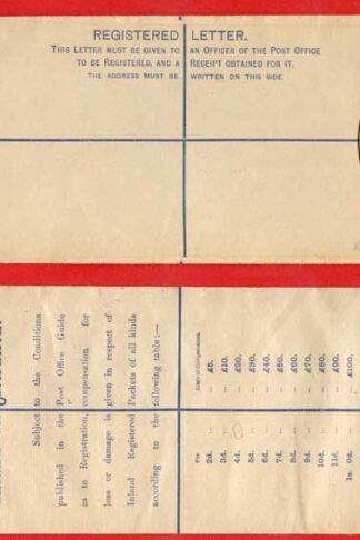 RP22 QV 2d Blue Registered Envelope Size H2 Mint