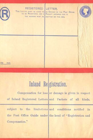 RP23 QV 2d Blue Registered Envelope Size H Mint
