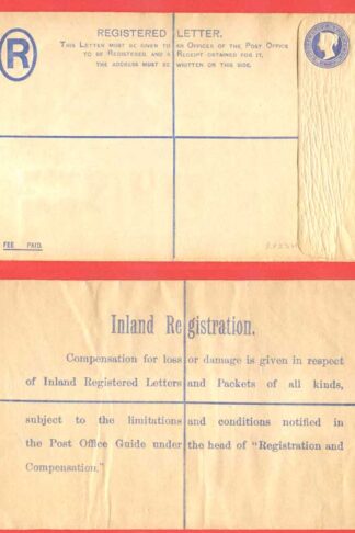 RP23 QV 2d Blue Registered Envelope Size H Mint