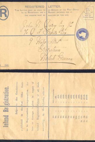 RP22 QV 2d Blue Registered Envelope Size H 50-120 on Back
