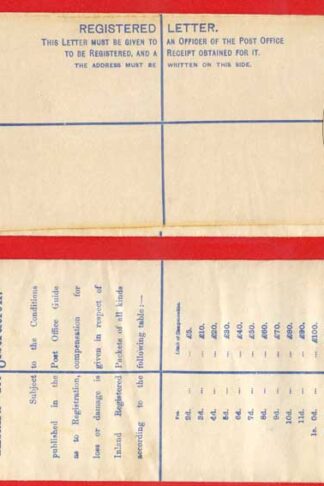 RP22 QV 2d Blue Registered Envelope Size H2 Mint