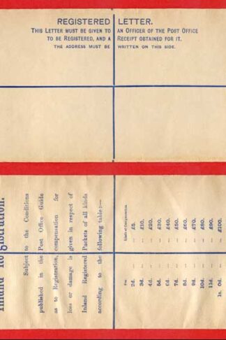RP22 QV 2d Blue Registered Envelope Size H2 Mint