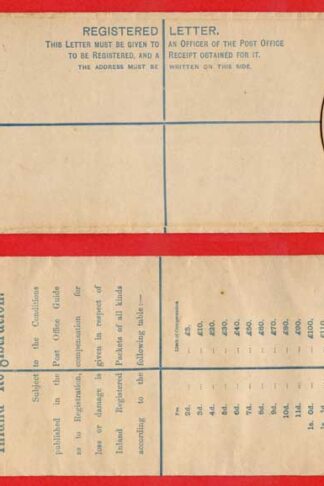 RP22 QV 2d Blue Registered Envelope Size H2 Mint