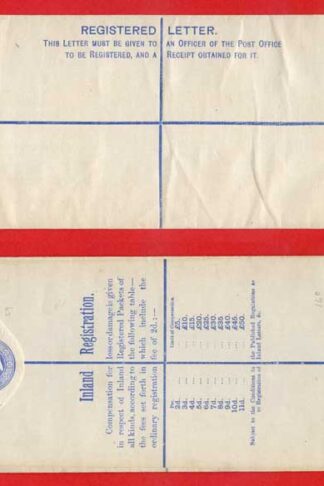 RP18 QV 2d Blue Registered Envelope Size H2 Mint 9 Dots