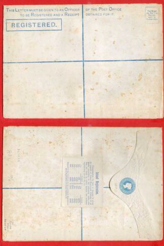 RP6 QV 2d Blue Registered Envelope Size I Mint Dated 8.18.79 With Label on Back